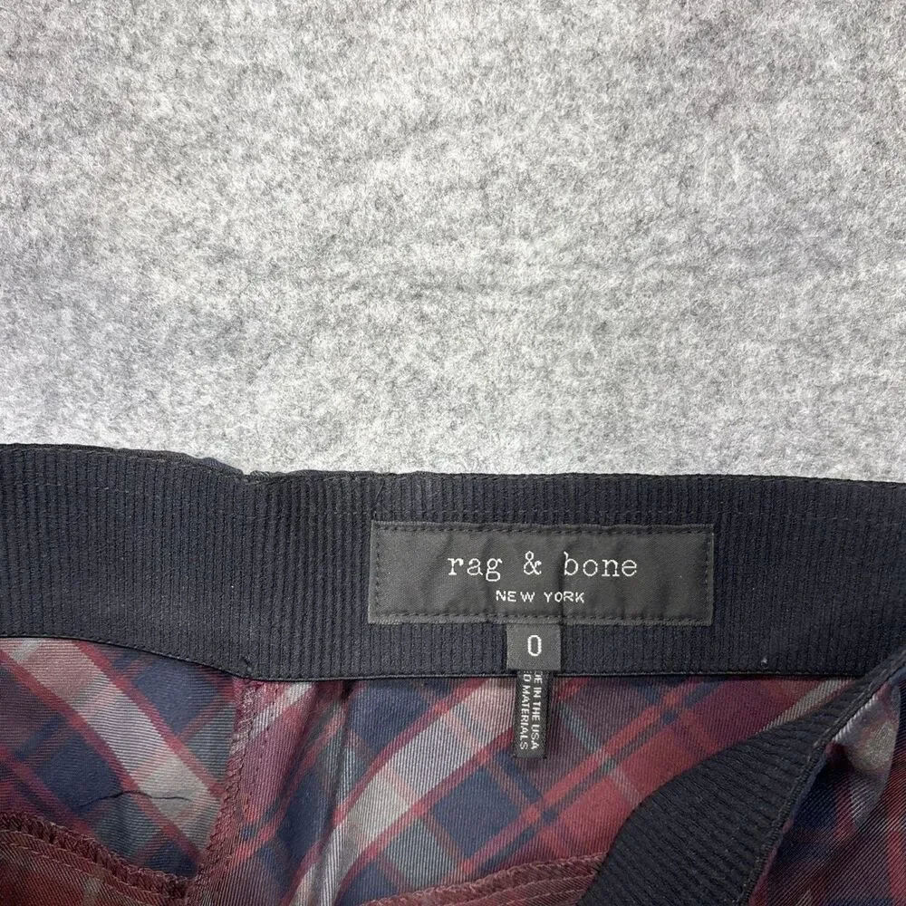 Rag & Bone Simone Pants Womens Size 0 Red Blue Plaid High Rise Dark Academia